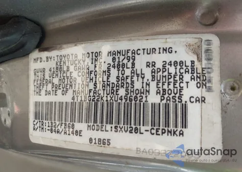 1999 Toyota Camry Le z USA, uszkodzony, nr VIN 4T1BG22K1XU496021